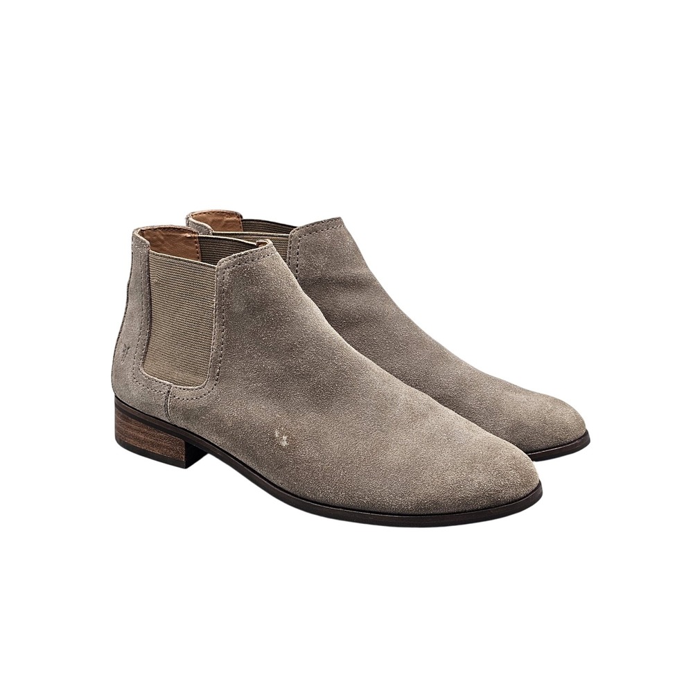 FRYE Women's Size 9 VGC Taupe Suede Leather Block Heel Ankle Chelsea Boots Shoes